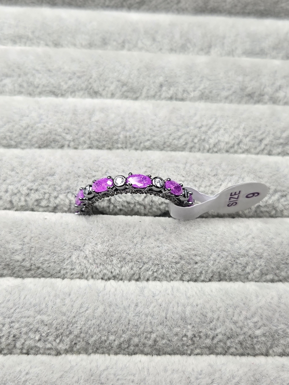 Size 9 Ice Crystal Amethyst Hematite Plated Bomb Party Ring Goth Witchy